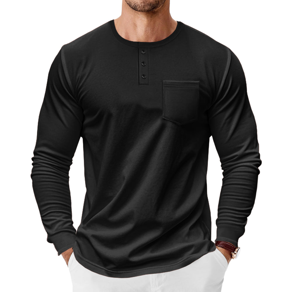 Herren Langarm-Henley-Shirt mit praktischer Brusttasche und modischen Knopfdetails Heidi-Mode