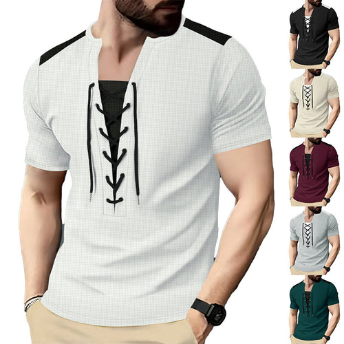 Herren Kurzarm Shirt mit sportlichem Schnürdesign Heidi-Mode