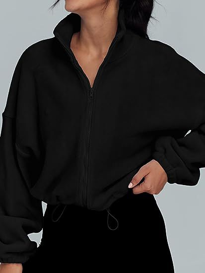 Damen Oversized Sweatjacke mit halbem Reißverschluss und Kordelzug Heidi-Mode