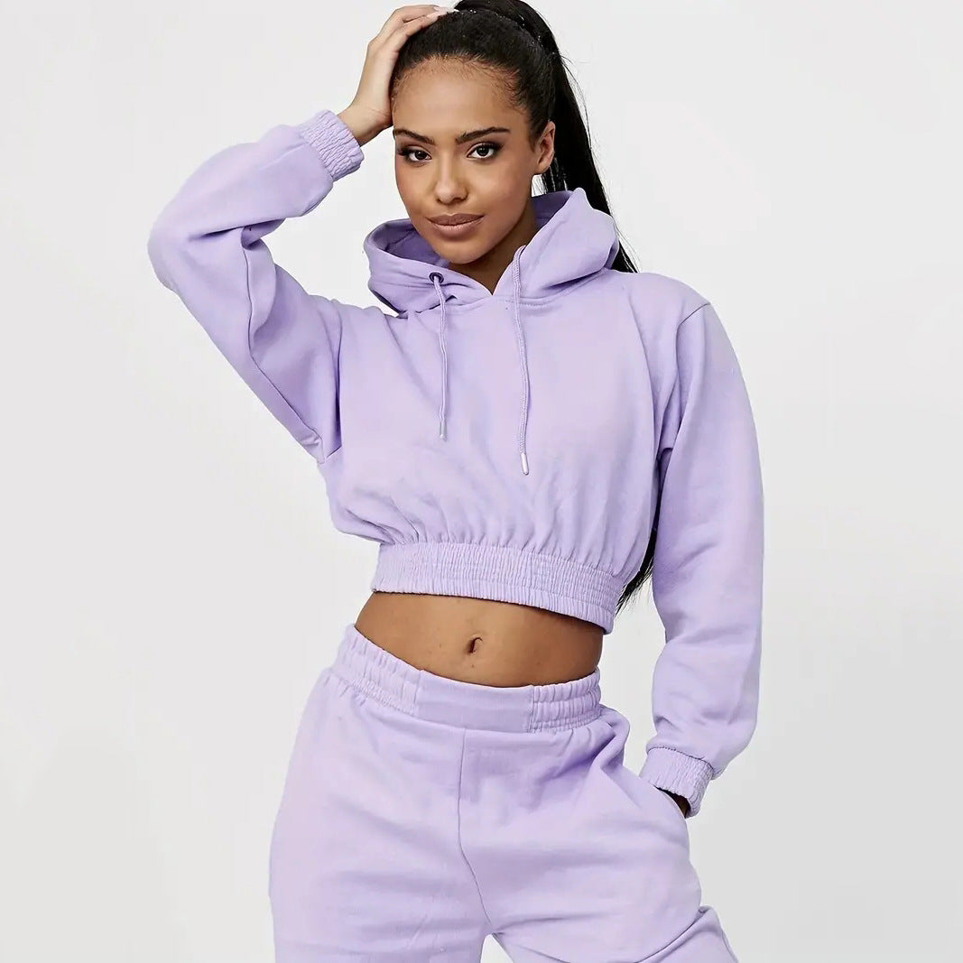 Damen Sportliches Cropped Hoodie und lässige Jogginghose Set Heidi-Mode
