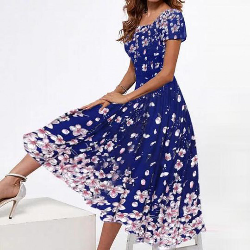 Damen Elegantes Midi-Kleid mit floralem Druck und schwingendem Saum Heidi-Mode