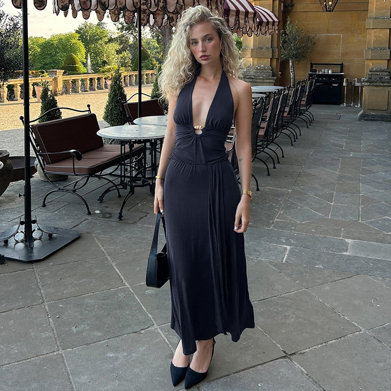 Damen Maxi-Kleid mit schickem Halterneck und raffinierter Drapierung Heidi-Mode