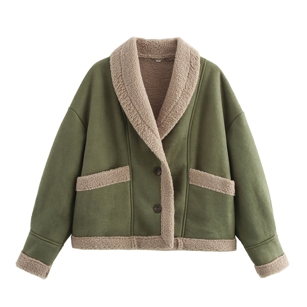 Damen kuschelige Blazerjacke im Teddy-Look mit praktischem Taschen Heidi-Mode
