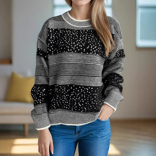 Damen modischer Pullover mit funkelnden Applikationen Heidi-Mode