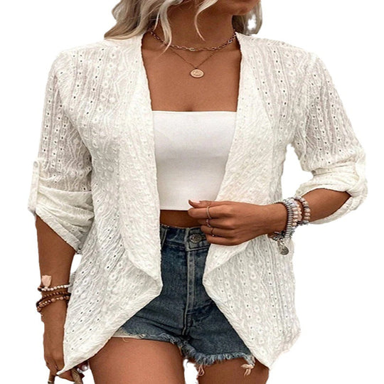 Damen Leichte Strickjacke mit asymmetrischem Schnitt und 3/4-Ärmeln Heidi-Mode