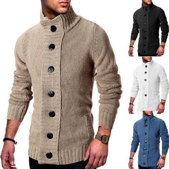 Herren modische Strickjacke mit hohem Kragen und Knopfdetails Heidi-Mode