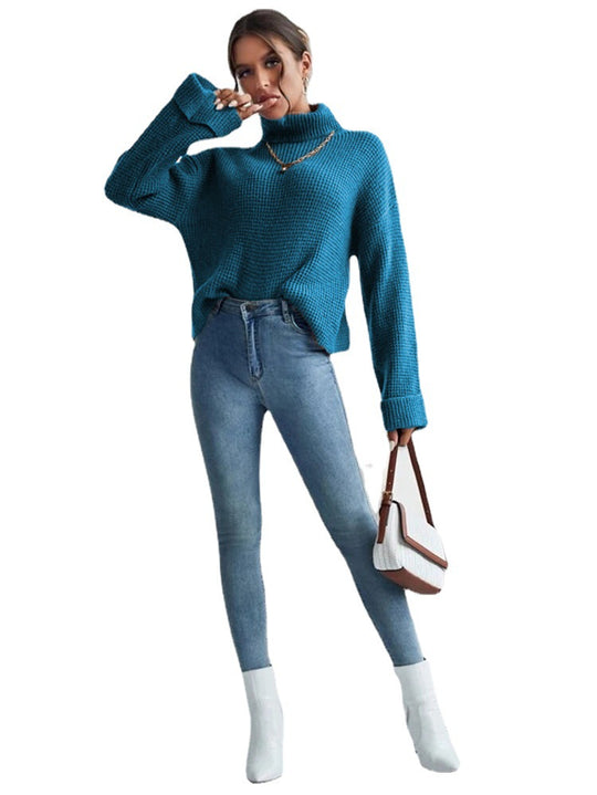 Damen Hochwertiger Strickpullover mit hohem Kragen und strukturiertem Design Heidi-Mode