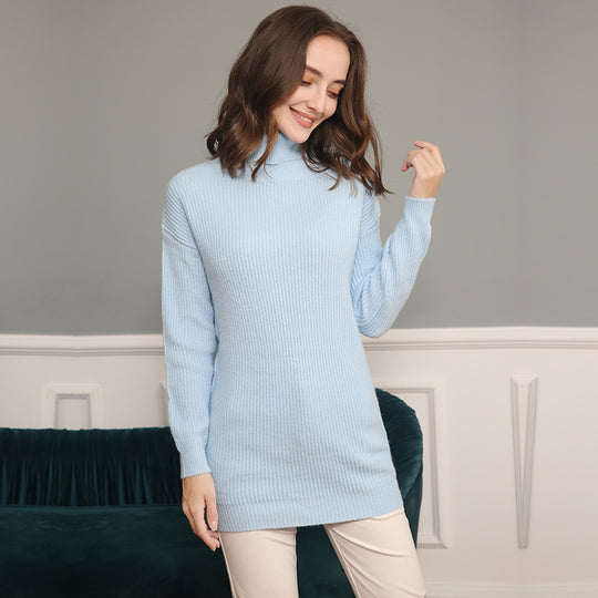 Damen Grobstrick Kleid mit hohem Kragen und weitem Schnitt Heidi-Mode