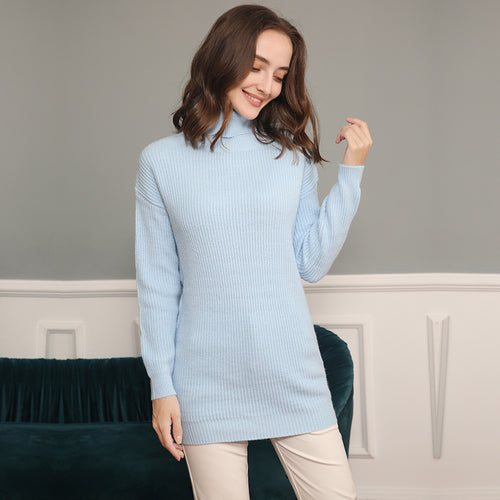 Damen Grobstrick Kleid mit hohem Kragen und weitem Schnitt Heidi-Mode