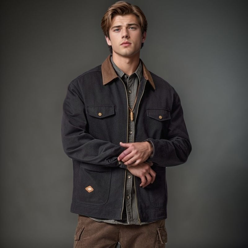 Herren Arbeitsjacke im robusten Look mit funktionalen Taschen und verstärktem Kragen Heidi-Mode