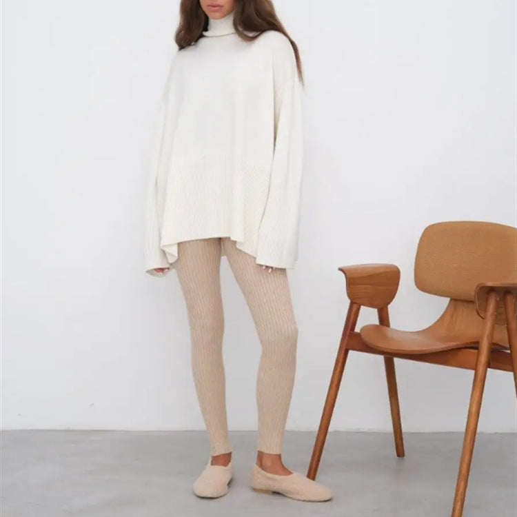 Damen Rippstrick-Leggings mit hohem Bund und feiner Struktur Heidi-Mode