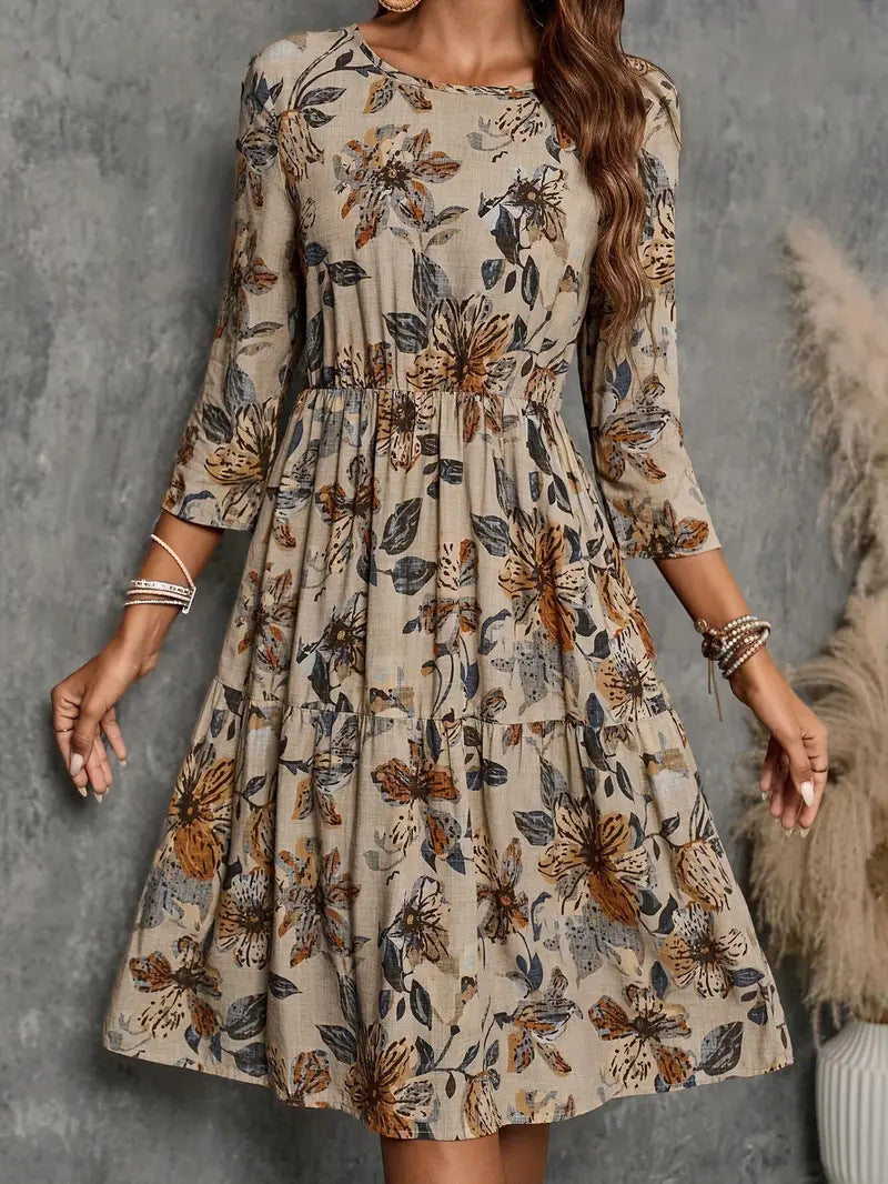 Damen Midi-Kleid mit blumigem Muster und eleganter Taillierung Heidi-Mode