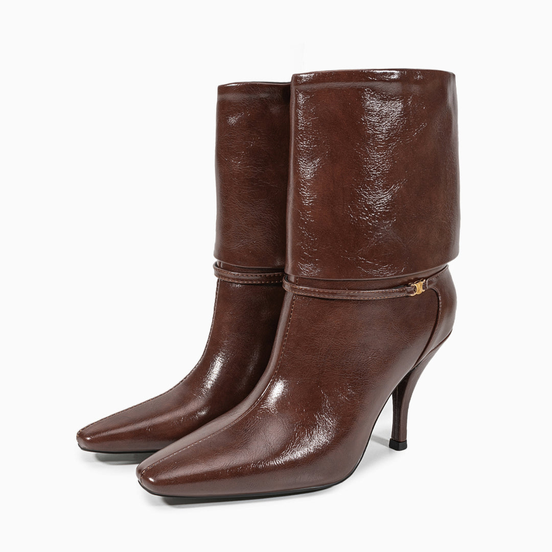 Femme Spitz-Zeh High-Heel Mode Stiefel mit skulptiertem Knöchel-Detail Heidi-Mode