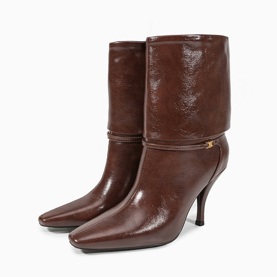 Femme Spitz-Zeh High-Heel Mode Stiefel mit skulptiertem Knöchel-Detail Heidi-Mode