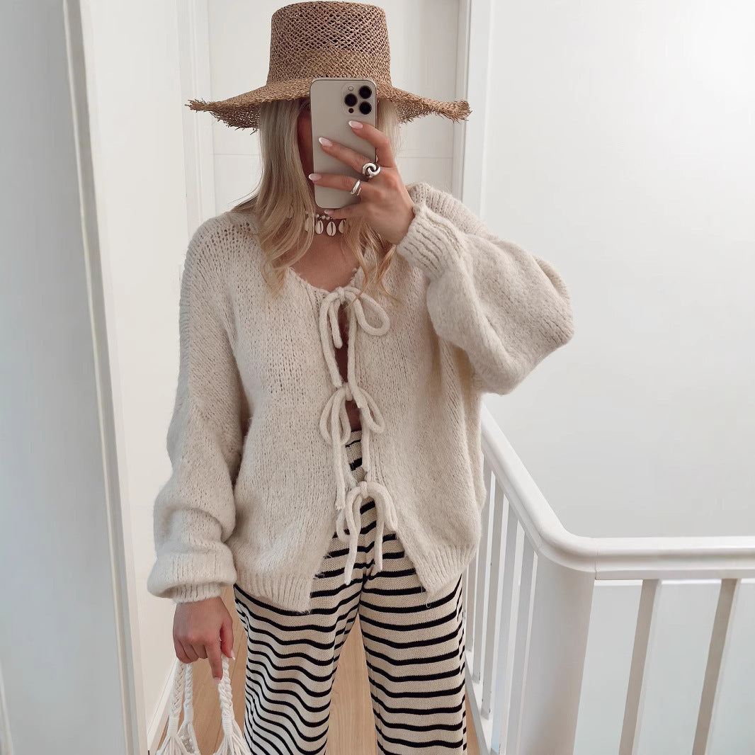 Damen Grobstrick-Jacke mit Kordelzug und lässigem Schnitt Heidi-Mode