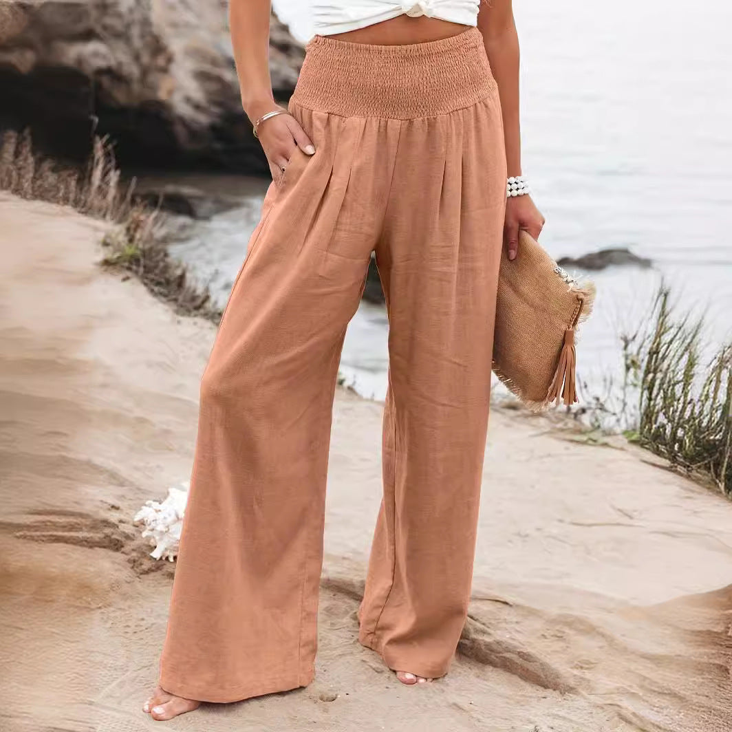 Damen weite Leinenhose mit elastischem Bund Heidi-Mode