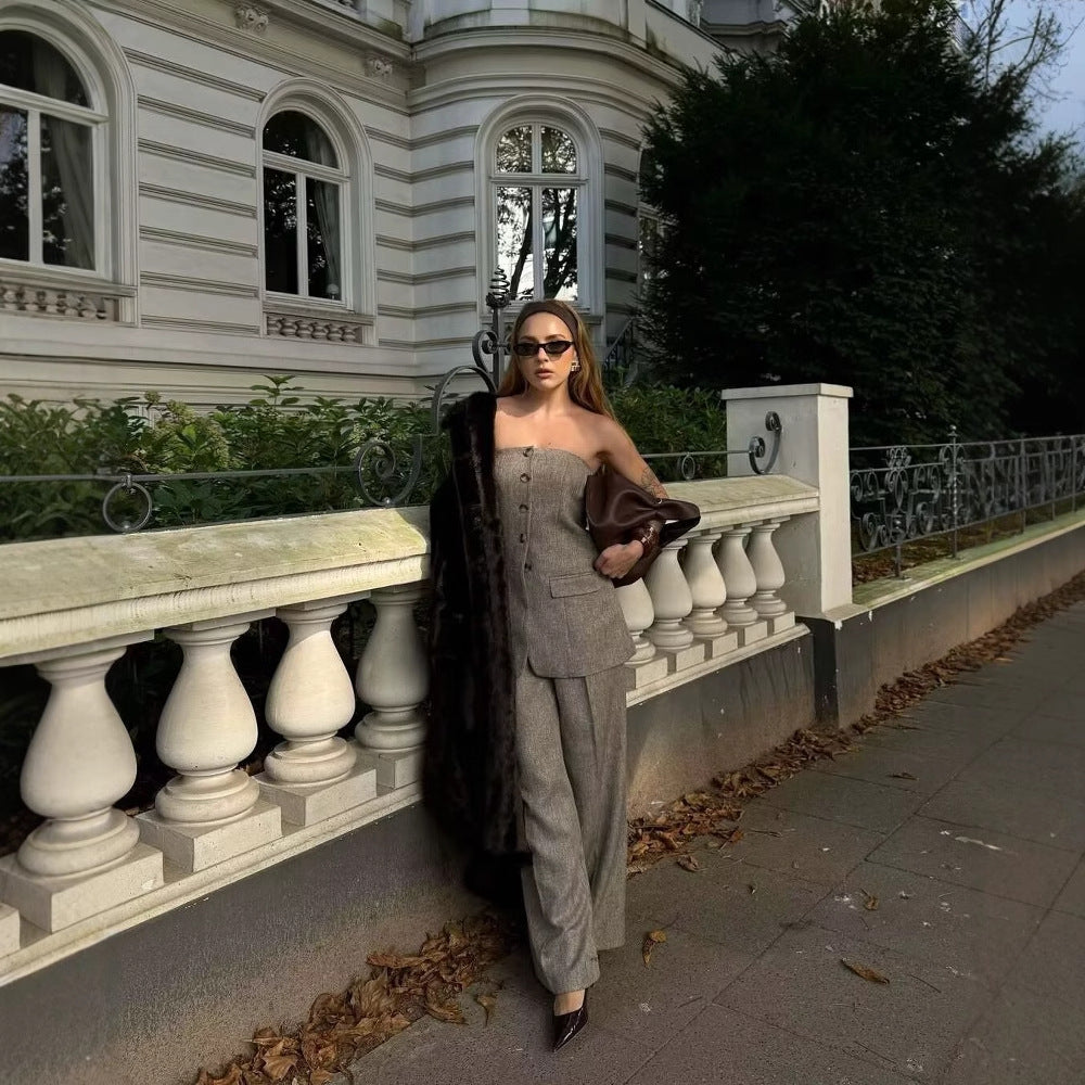Damen Hosen mit weitem Bein und hoher Taille Heidi-Mode