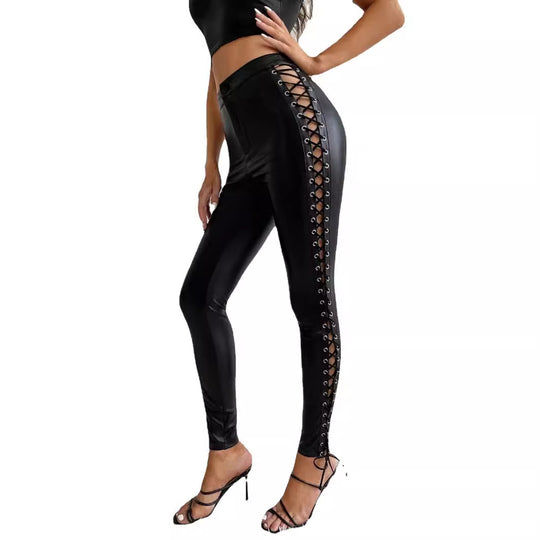 Damen Leggings mit trendigem Schnürdesign an der Seite Heidi-Mode