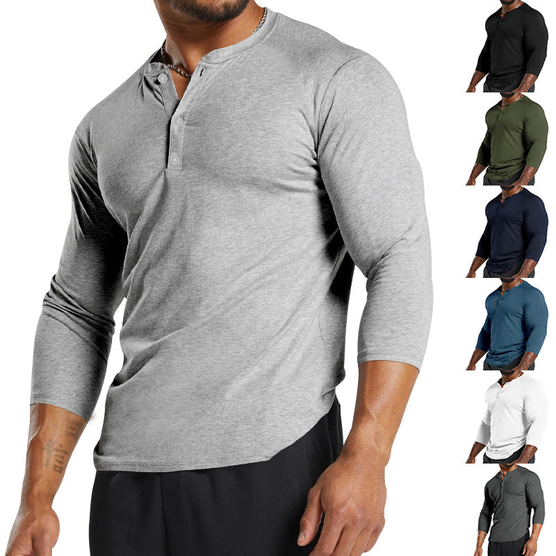 Herren Langarm-Henley-Shirt aus atmungsaktivem Baumwollmix mit Knopfdetails Heidi-Mode