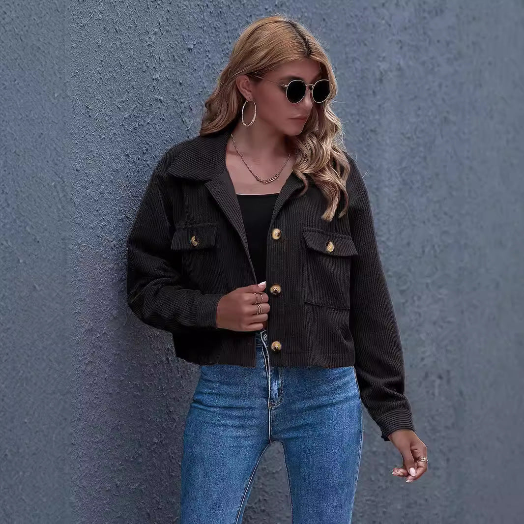 Damen modische Kordjacke mit aufgesetzten Taschen Heidi-Mode