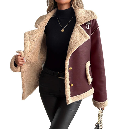 Damen Kurzjacke mit Kunstfellbesatz und praktischen Taschen Heidi-Mode
