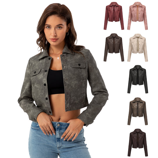 Damen modische kurz geschnittene Lederjacke Heidi-Mode