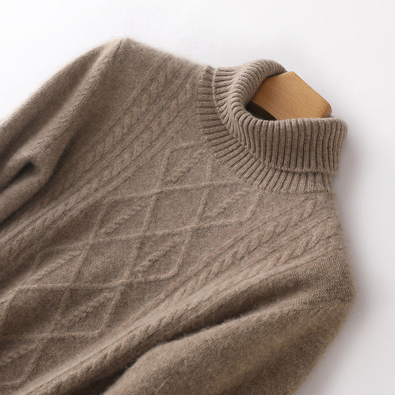 Damen Strickpullover mit hoch geschlossenem Kragen und Zopfmuster Heidi-Mode