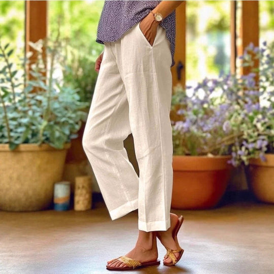 Damen Leinenhose mit weitem Schnitt und praktischen Taschen Heidi-Mode