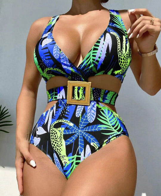 Damen Einteiliger Badeanzug mit modischem Cut-Out und eleganter Schnalle Heidi-Mode