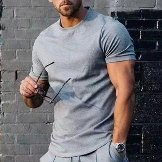 Herren Basic Rundhals-T-Shirt aus atmungsaktiver Baumwolle Heidi-Mode