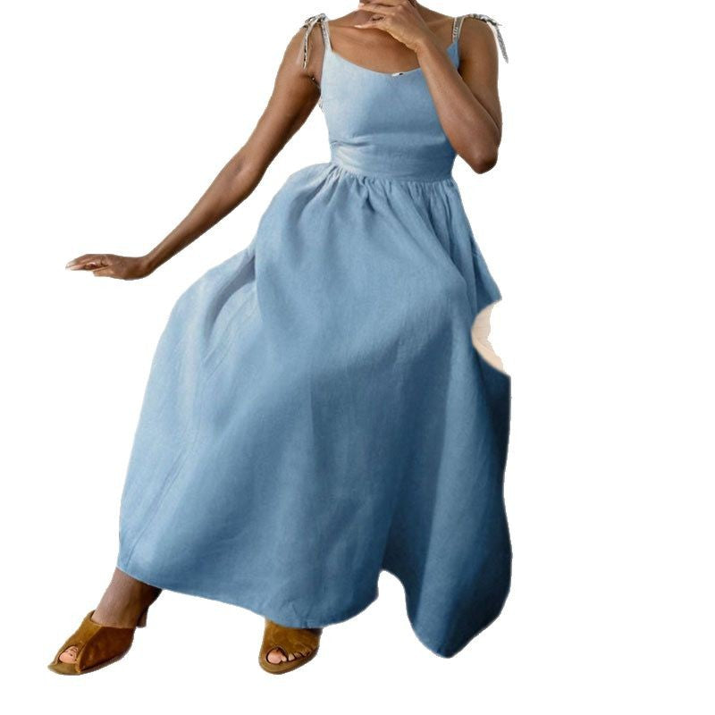 Damen Maxikleid mit schmalen Spaghettiträgern und fließendem Schnitt Heidi-Mode