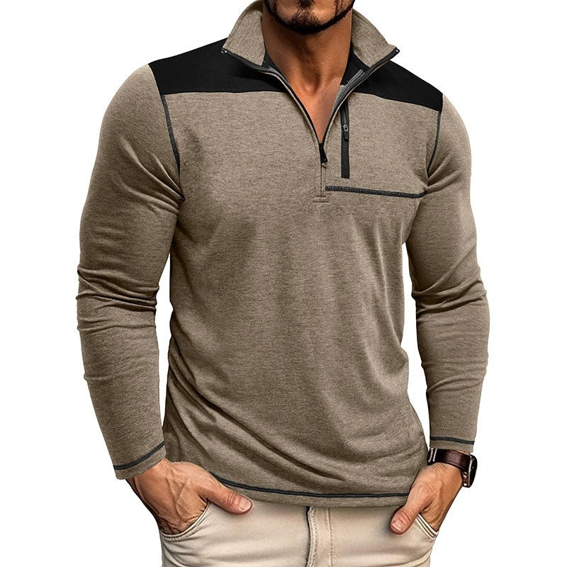 Herren Langarm-Polohemd mit hohem Kragen und Reißverschluss Heidi-Mode
