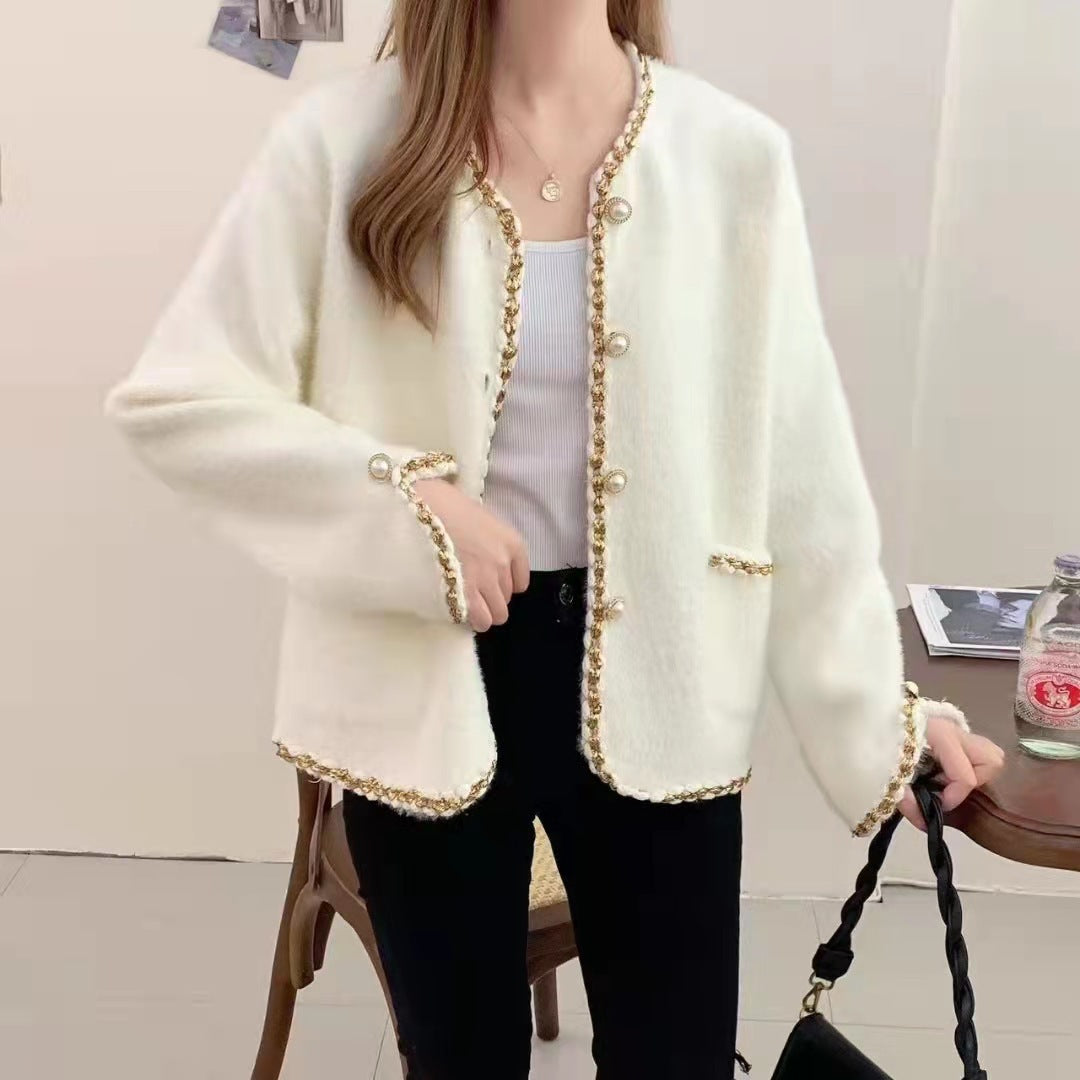 Damen Elegante Strickjacke mit dekorativen Perlenknöpfen und feiner Struktur Heidi-Mode