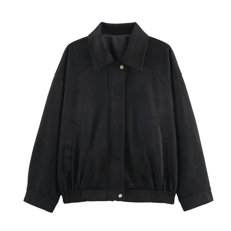 Damen Modische Kunstlederjacke mit elastischem Bund und Eingrifftaschen Heidi-Mode