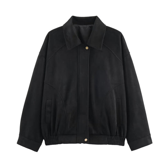 Damen Modische Kunstlederjacke mit elastischem Bund und Eingrifftaschen Heidi-Mode