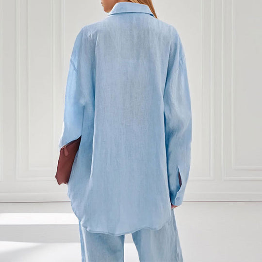 Damen lässiges Leinen-Hemd- und Hosen-Set Heidi-Mode