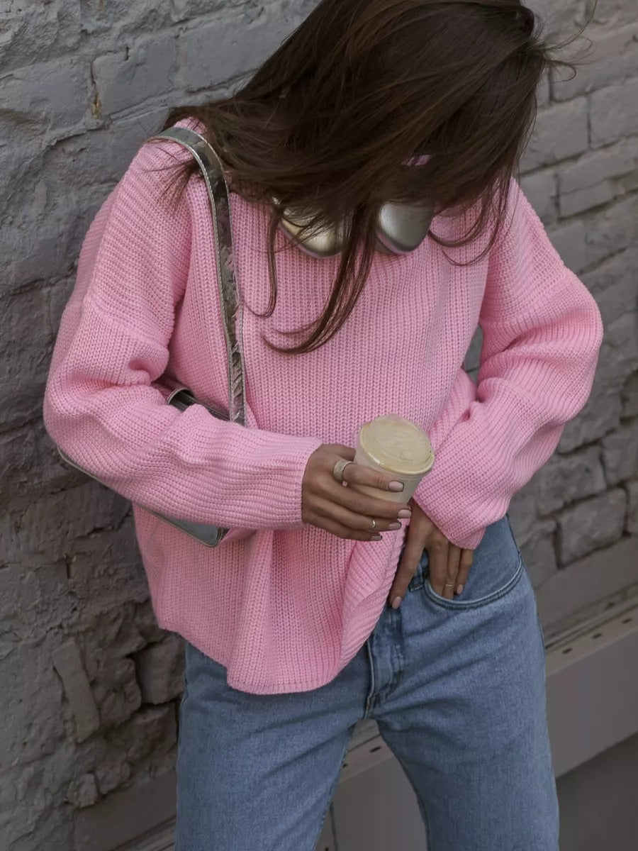 Damen lässiger Strickpullover mit weichem Material und oversized Schnitt Heidi-Mode