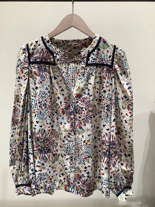 Damen Bluse mit aufwendigem Blumenmuster und eleganten Akzenten Heidi-Mode