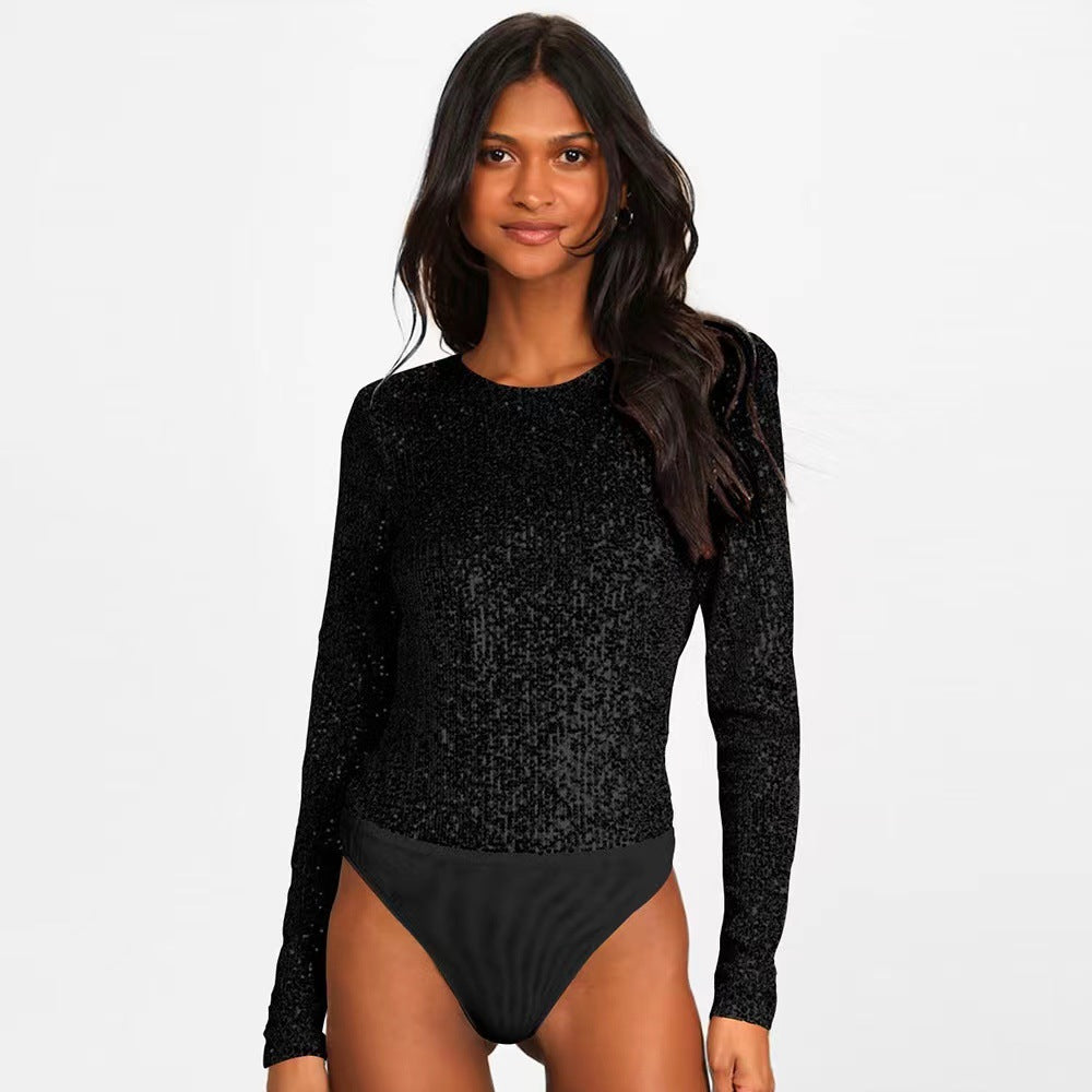 Damen Funktionsreicher Pailletten-Bodysuit mit langem Arm Heidi-Mode