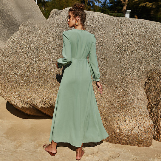 Damen Langärmliges Maxi-Kleid mit gerafftem Detail Heidi-Mode