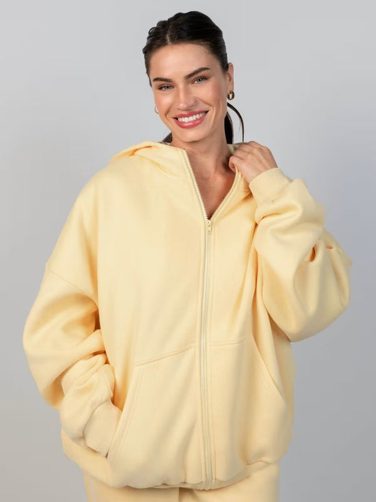 Damen Oversized Kapuzenjacke mit gemütlicher Passform und tiefen Taschen Heidi-Mode