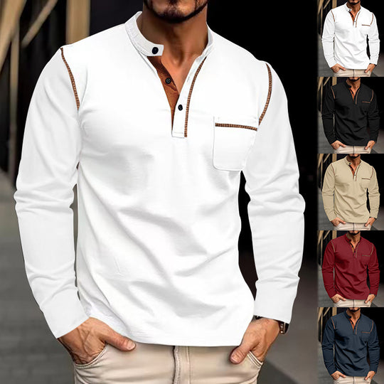 Herren Langarm-Henley-Shirt mit modischen Kontrastdetails Heidi-Mode