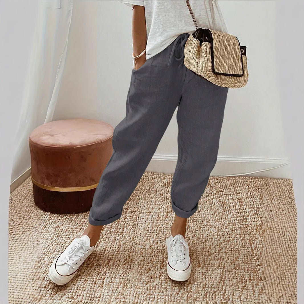Damen Lässige Leinen-Hose mit elastischem Bund und praktischen Taschen Heidi-Mode