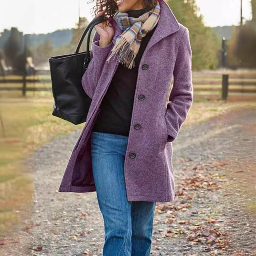 Damen Eleganter Wollmantel mit praktischen Taschen und klassischem Revers Heidi-Mode