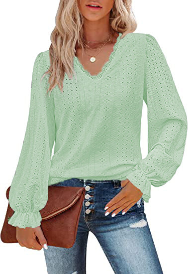 Damen Bluse mit Spitzenmuster und Ballonärmeln Heidi-Mode