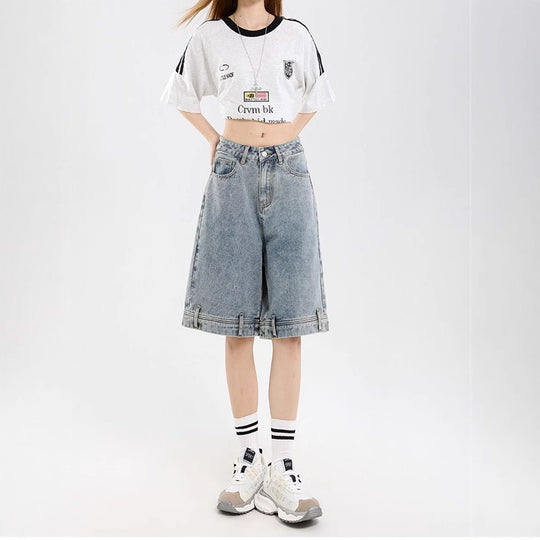 Damen klassische Denim-Shorts mit weitem Bein Heidi-Mode