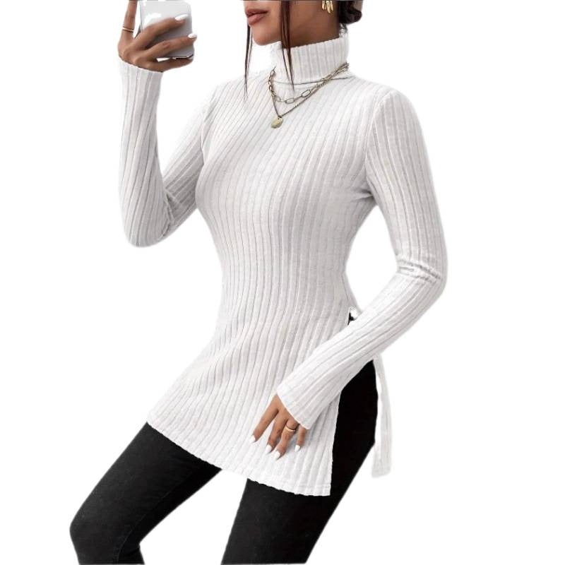 Damen Modischer Rollkragenpullover mit angesagter Rippstruktur Heidi-Mode