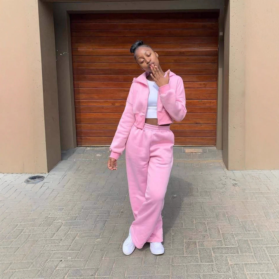 Damen lässiges Loungewear-Set mit cropped Hoodie und weit geschnittenen Jogginghosen Heidi-Mode