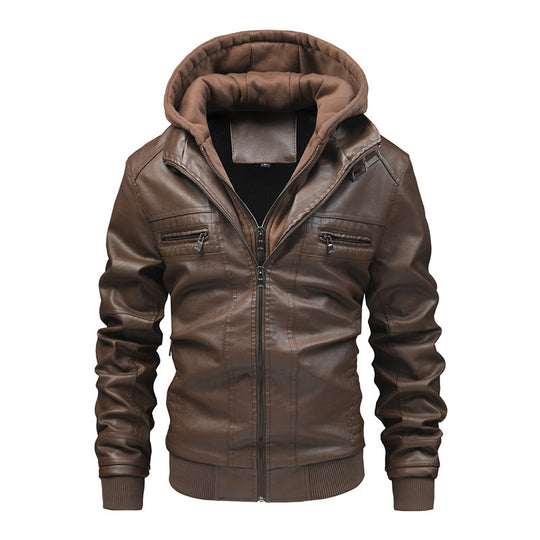 Herren Lederjacke mit abnehmbarem Kapuzen-Innenfutter Heidi-Mode