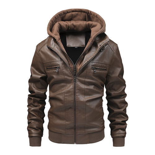 Herren Lederjacke mit abnehmbarem Kapuzen-Innenfutter Heidi-Mode